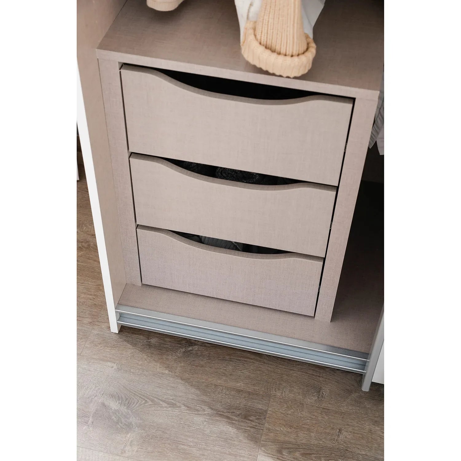 Lema Metallic Grey Corner Sliding Wardrobe - Drawer view