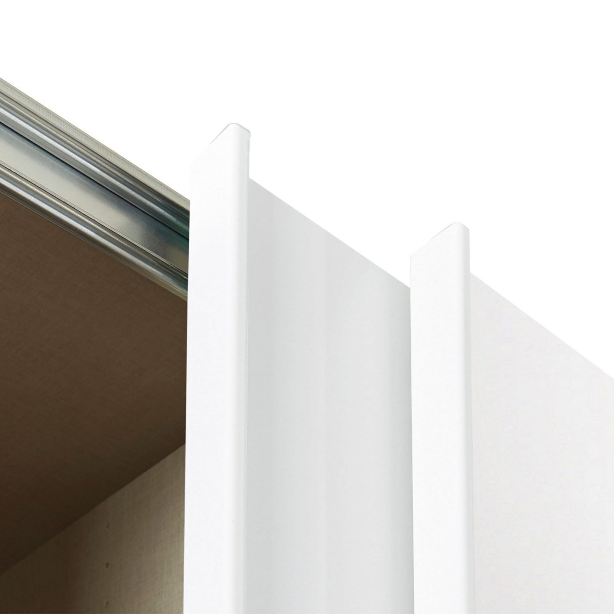 Rauch Forms White High Gloss 3 Door Sliding Wardrobe with Mirror - Closeup view