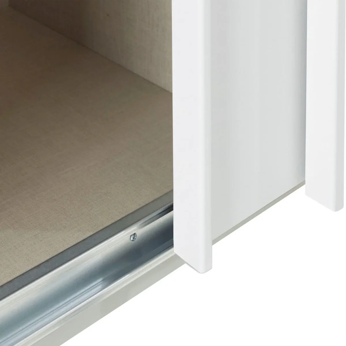 Rauch Forms White High Gloss 3 Door Sliding Wardrobe with Mirror - Internal Closeup view