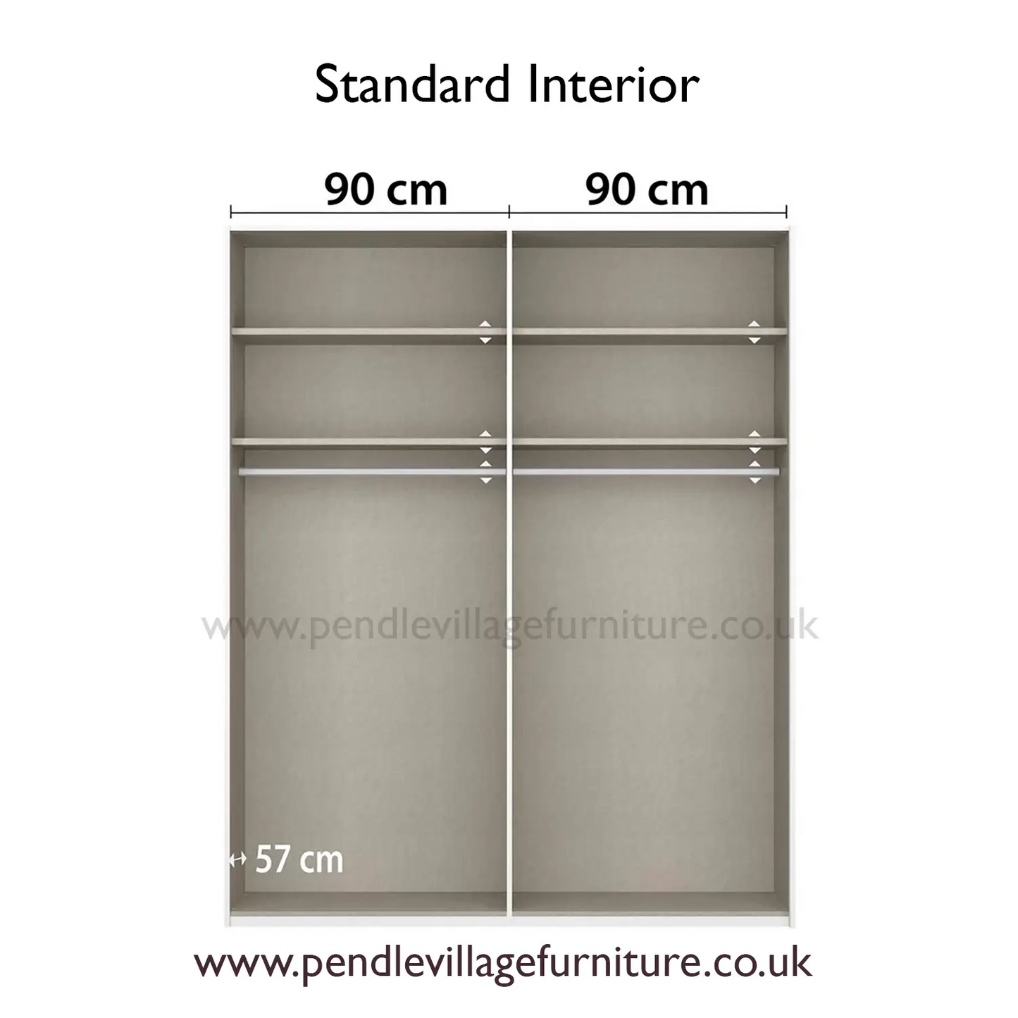 Measurement chart of a standard interior with dimensions labeled - Width 181cm