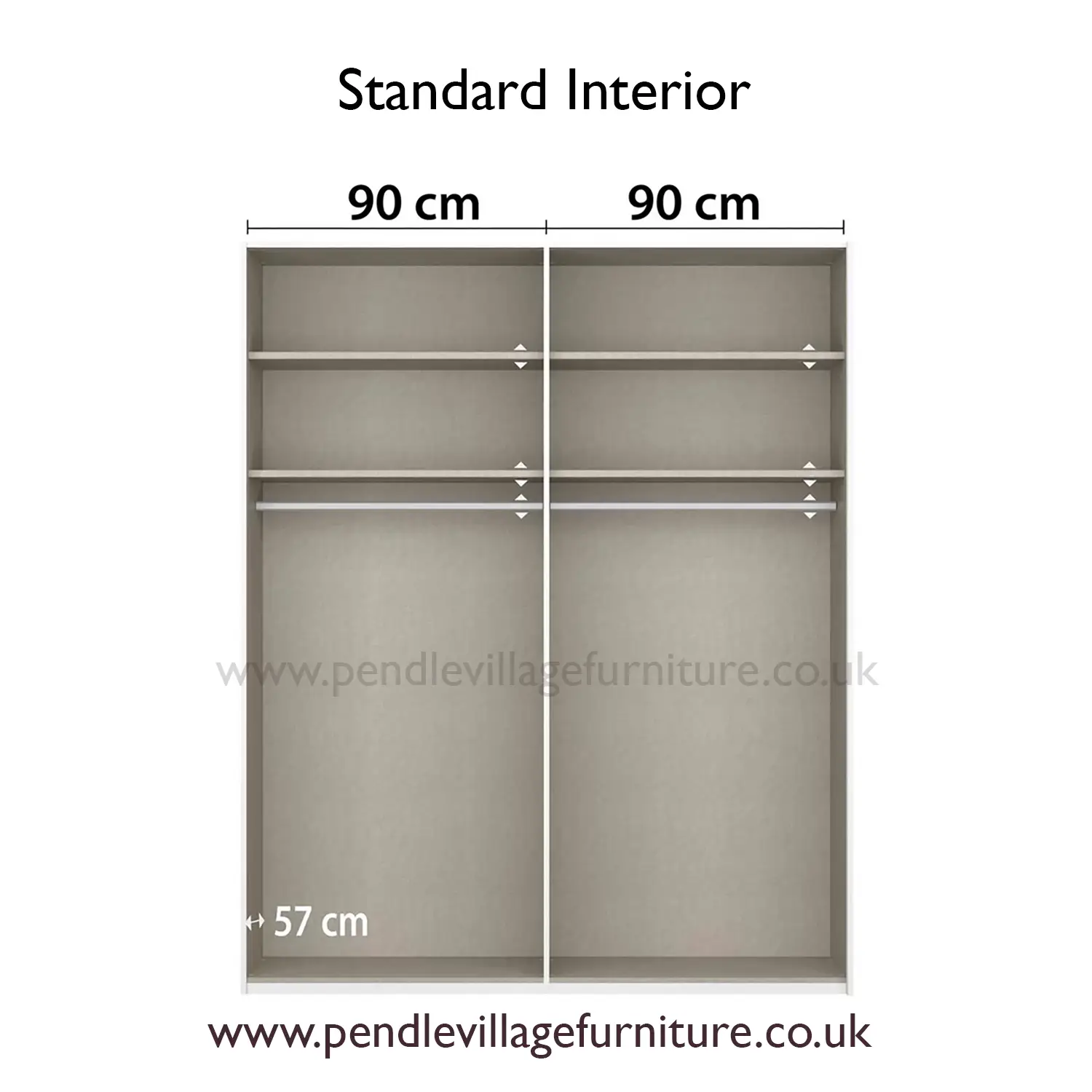 Measurement chart of a standard interior with dimensions labeled - Width 181cm