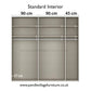 Measurement chart of a standard interior of a wardrobe with dimensions labeled - Width 226cm