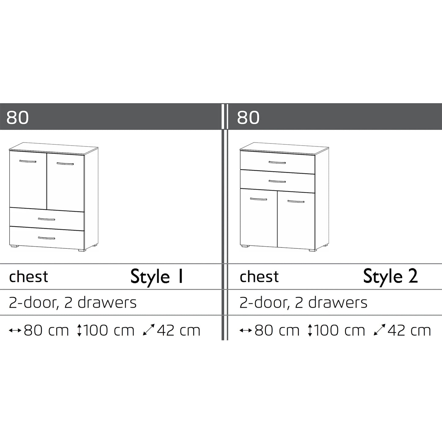 Rauch Glamour Chest of Tall 2 Door & 2 Drawer White High Gloss Effect