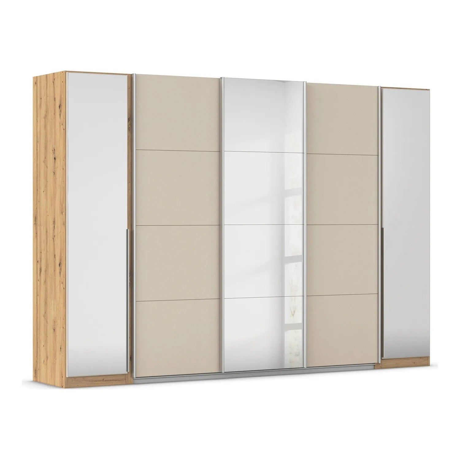 Rauch Agor Artisan Oak & Champagne Hinged and Sliding Door Wardrobe With Mirror - W301cm