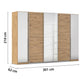 Rauch Agor Artisan Oak Hinged and Sliding Door Wardrobe With Mirror and dimensions on a white background