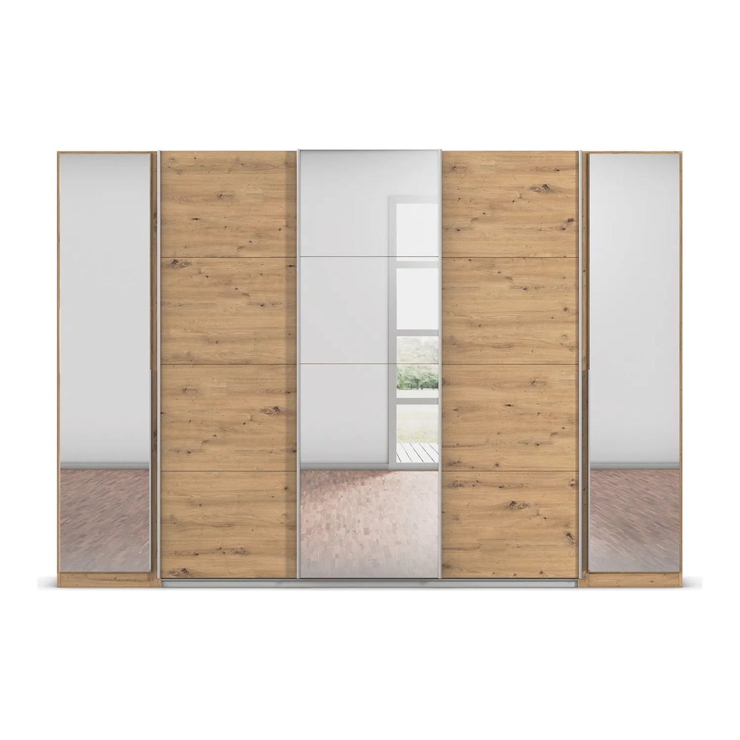 Rauch Agor Artisan Oak Hinged and Sliding Door Wardrobe With Mirror - Pendle Village Furniture