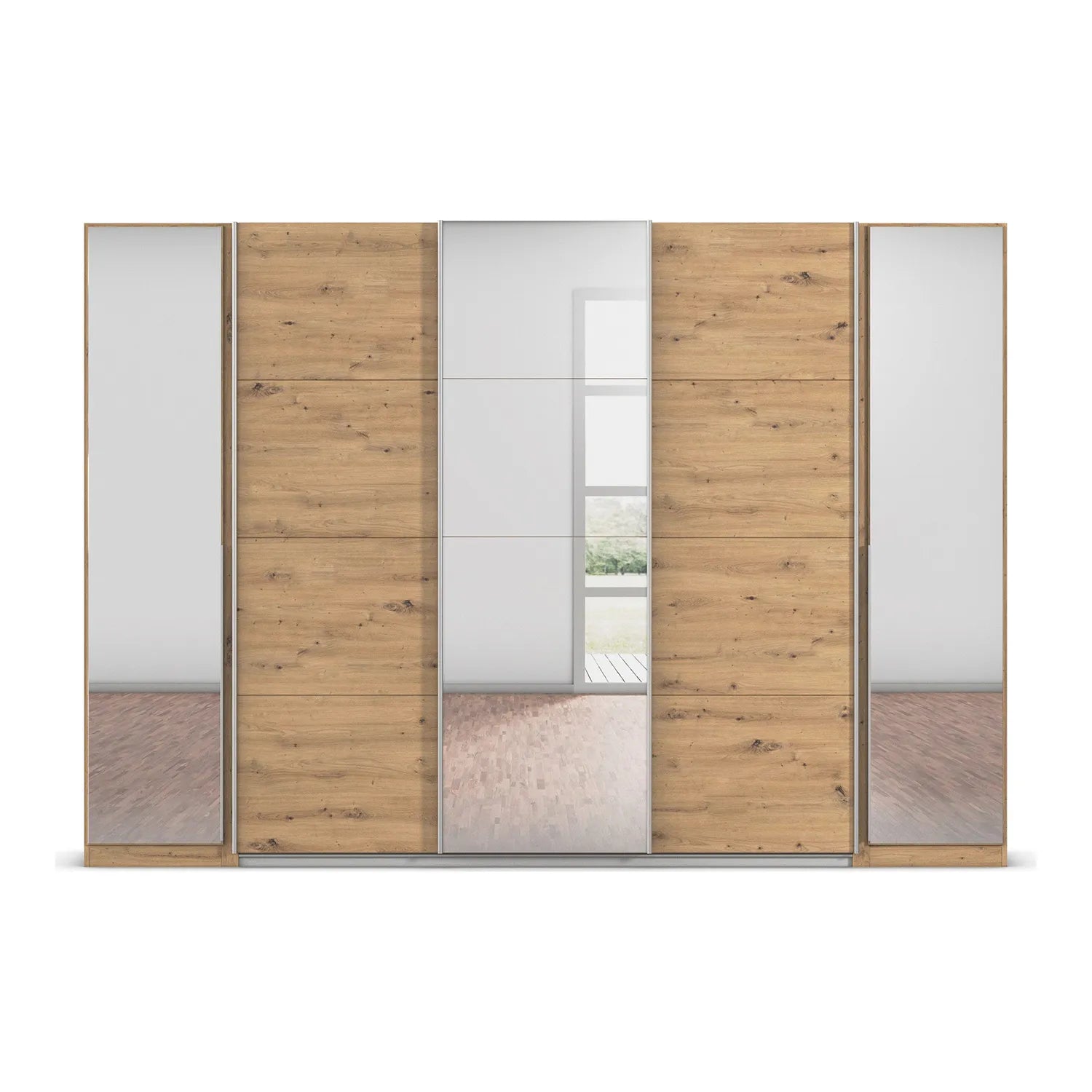 Rauch Agor Artisan Oak Hinged and Sliding Door Wardrobe With Mirror - Pendle Village Furniture