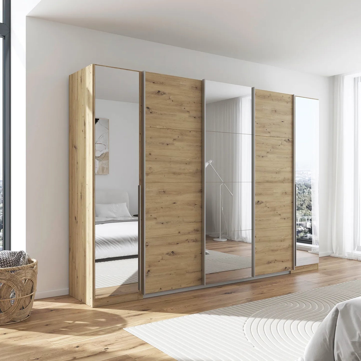Rauch Agor 300cm Hinged and Sliding Door Wardrobe With Mirror in Artisan Oak Finish