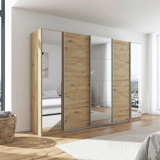 Rauch Agor 300cm Hinged and Sliding Door Wardrobe With Mirror in Artisan Oak Finish