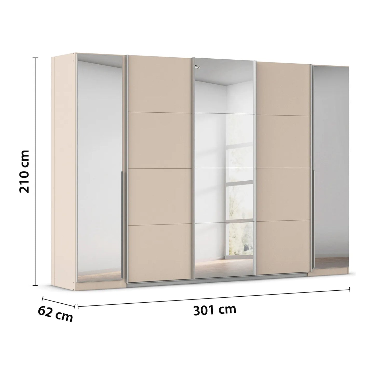 Rauch Agor Champagne Hinged and Sliding Door Wardrobe With and dimensions labeled on a white background