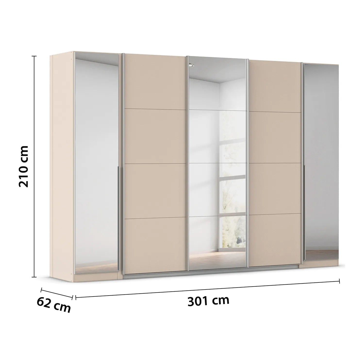 Rauch Agor Champagne Hinged and Sliding Door Wardrobe With and dimensions labeled on a white background