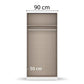 A tall wardrobe or closet organizer shown without doors on white background, with dimension labels indicating 90 cm width and 50 cm depth.