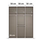 Rauch Alabama 3-door wardrobeInterior View shown from the front on a white background, with overlaid dimension labels indicating 50 cm width across three sections, 50 cm depth, and 56 cm height.