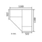 A black-and-white technical dimension drawing of a Rauch Corner Wardrobe Unit, with measurements labeled in millimeters including 1169, 522, and 1169.