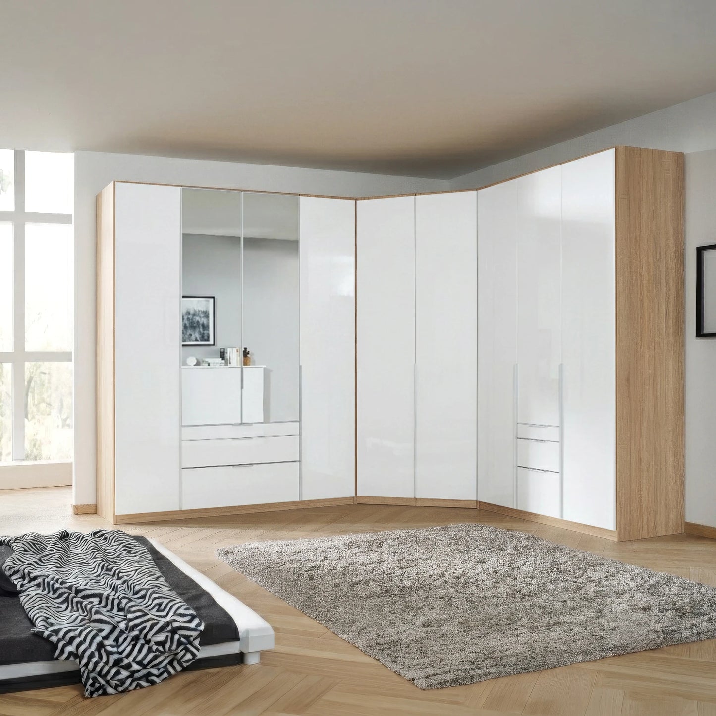 Rauch Alabama White High Gloss Corner Wardrobe – 4 Door & 3 Door Combi