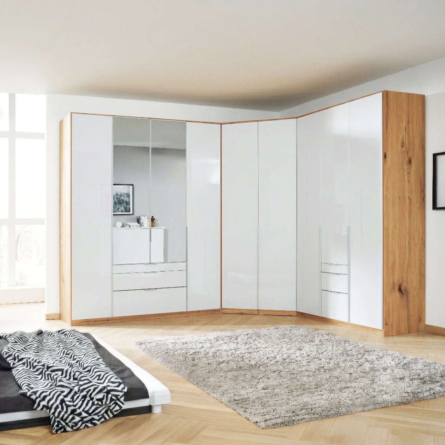 Rauch Alabama White High Gloss Corner Wardrobe – 4 Door & 3 Door Combi