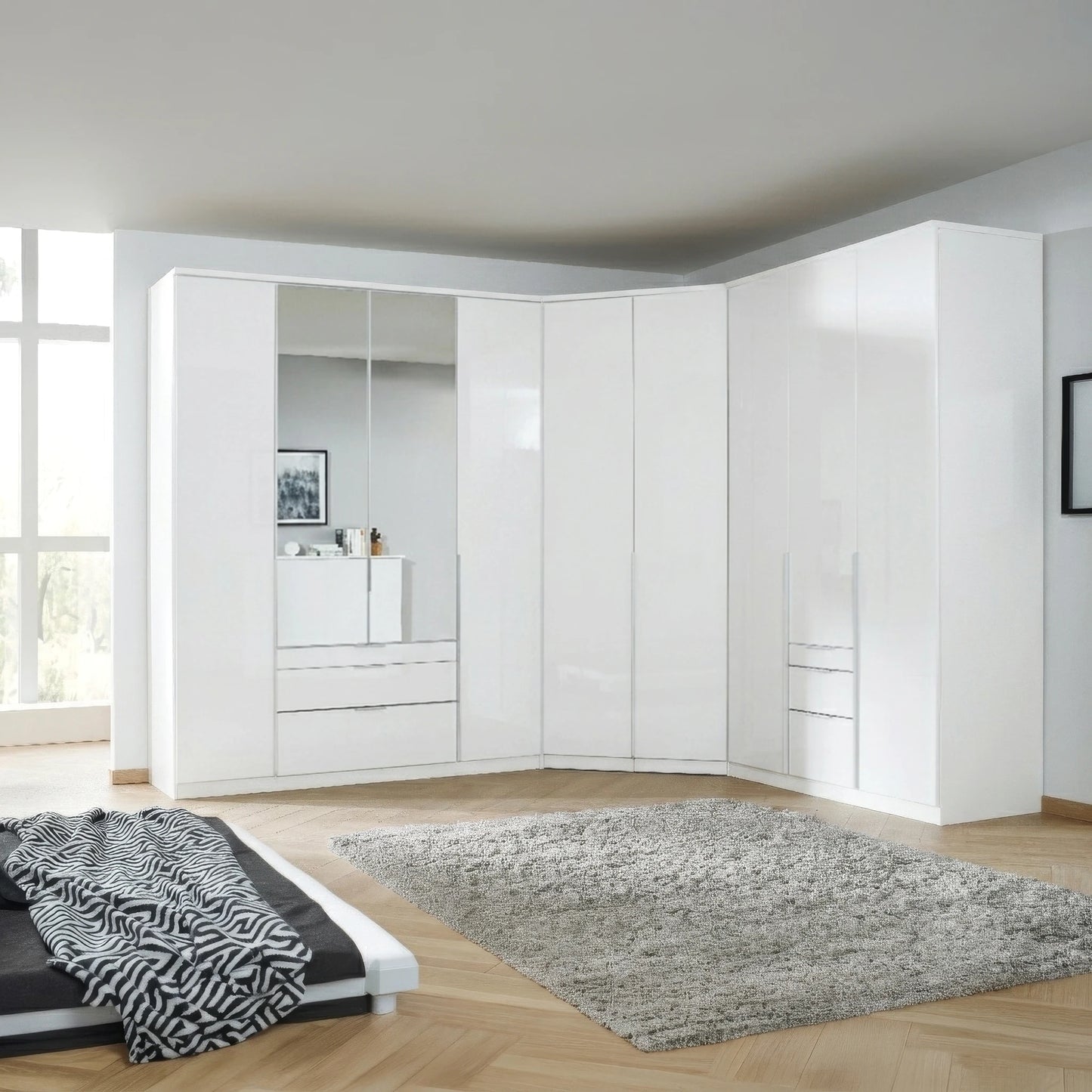 Rauch Alabama White High Gloss Corner Wardrobe – 4 Door & 3 Door Combi