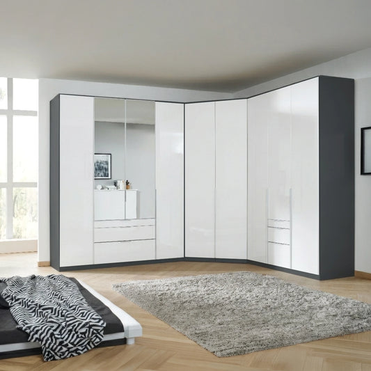 Rauch Alabama White High Gloss Corner Wardrobe – 4 Door & 3 Door Combi