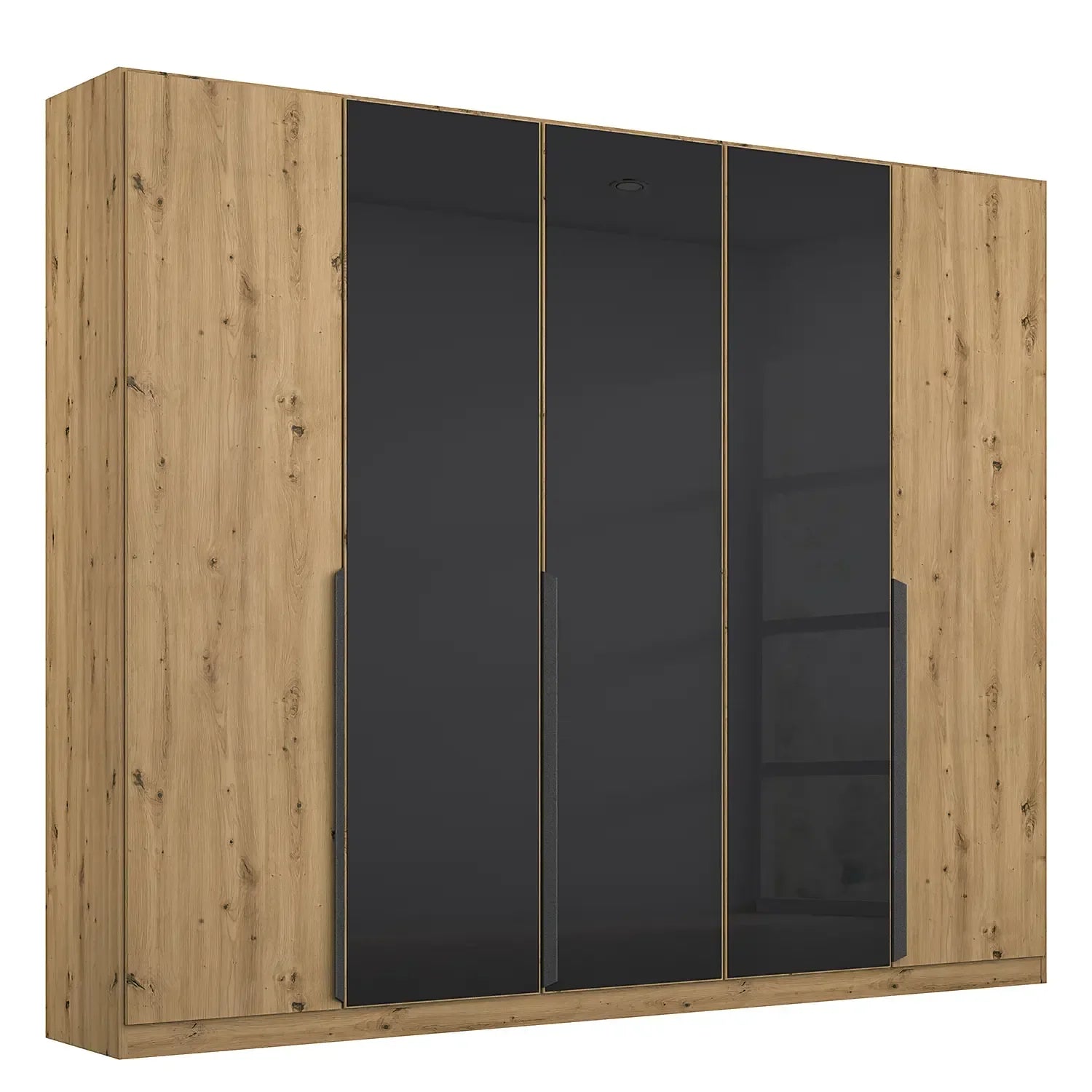 Artemis Oak & Basalt Glass 5 Door Hinged Wardrobe Width 226cm 