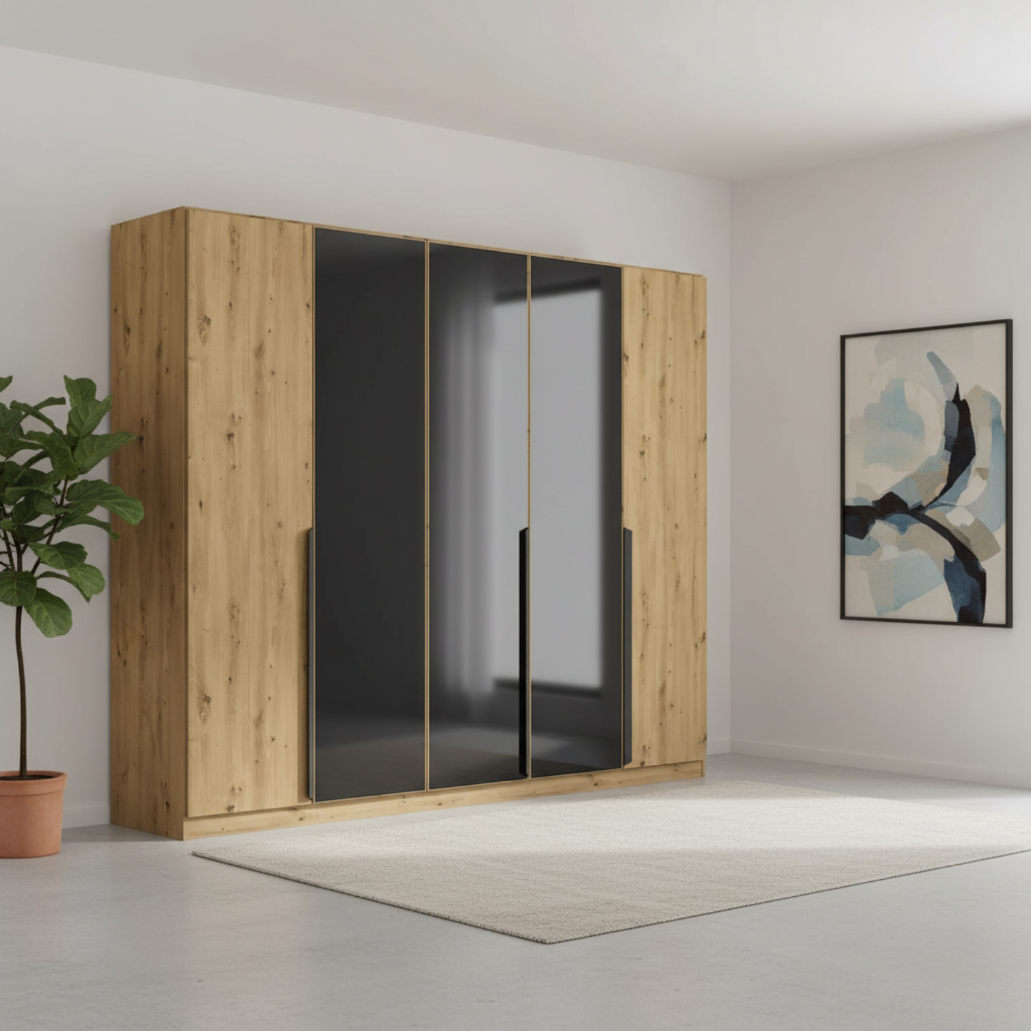 Artemis Oak & Champagne Glass 5 Door Hinged Wardrobe- 226cm
