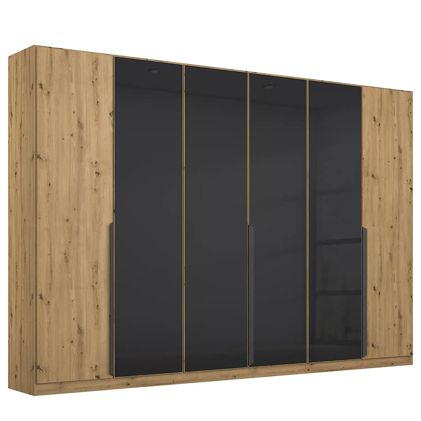 Artemis Oak & Champagne Glass 6 Door Hinged Wardrobe - 271cm - Pendle Village Furniture