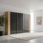 Artemis Oak & Champagne Glass 3 Door Sliding Wardrobe - W271cm