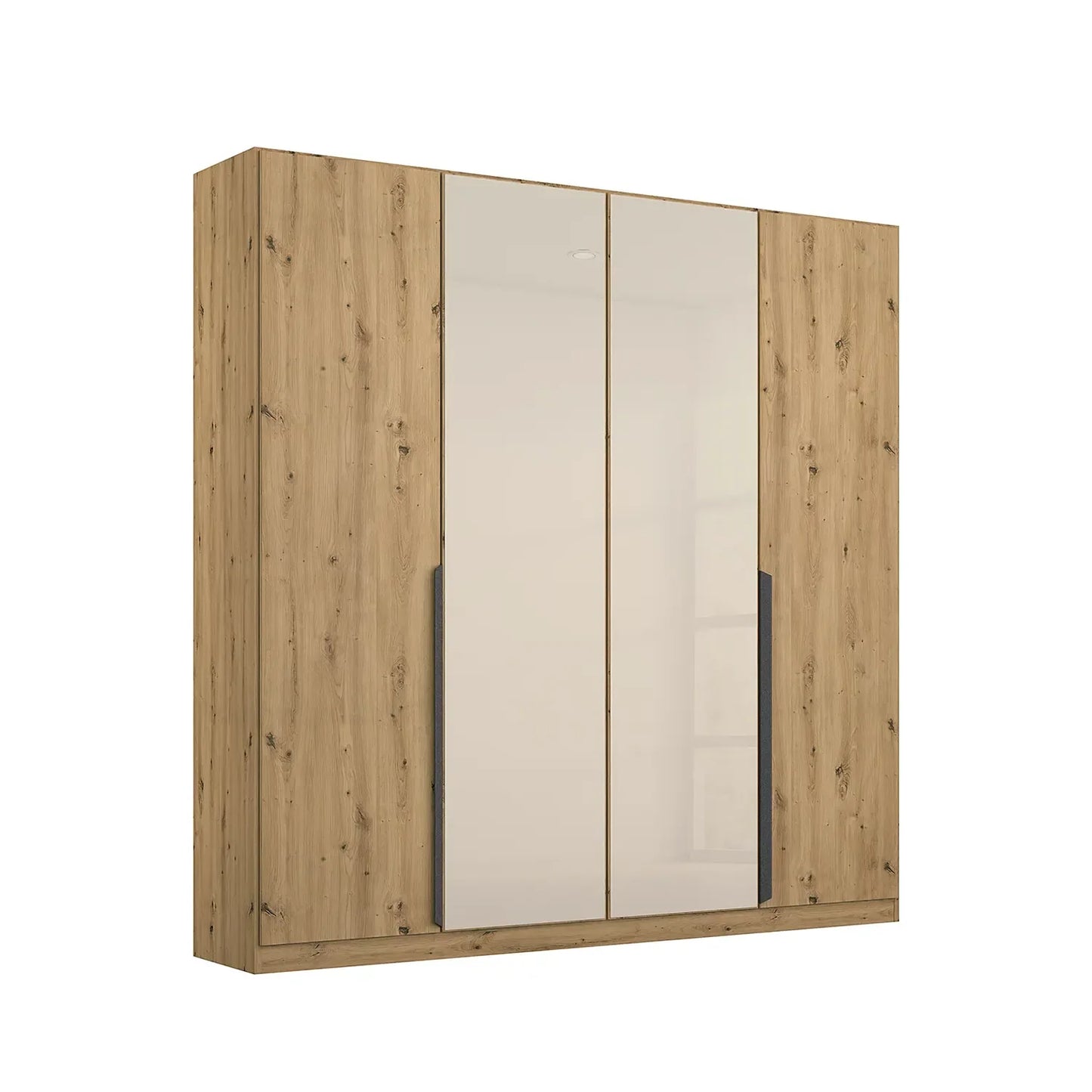 Artemis Oak & Champagne Glass 4 Door Hinged Wardrobe - Home of Wardrobes