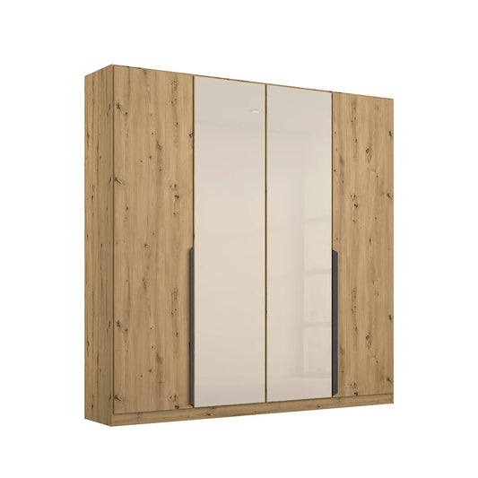 Artemis Oak & Champagne Glass 4 Door Hinged Wardrobe - Home of Wardrobes