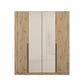 Artemis Oak & Champagne Glass 4 Door Hinged Wardrobe - Front View