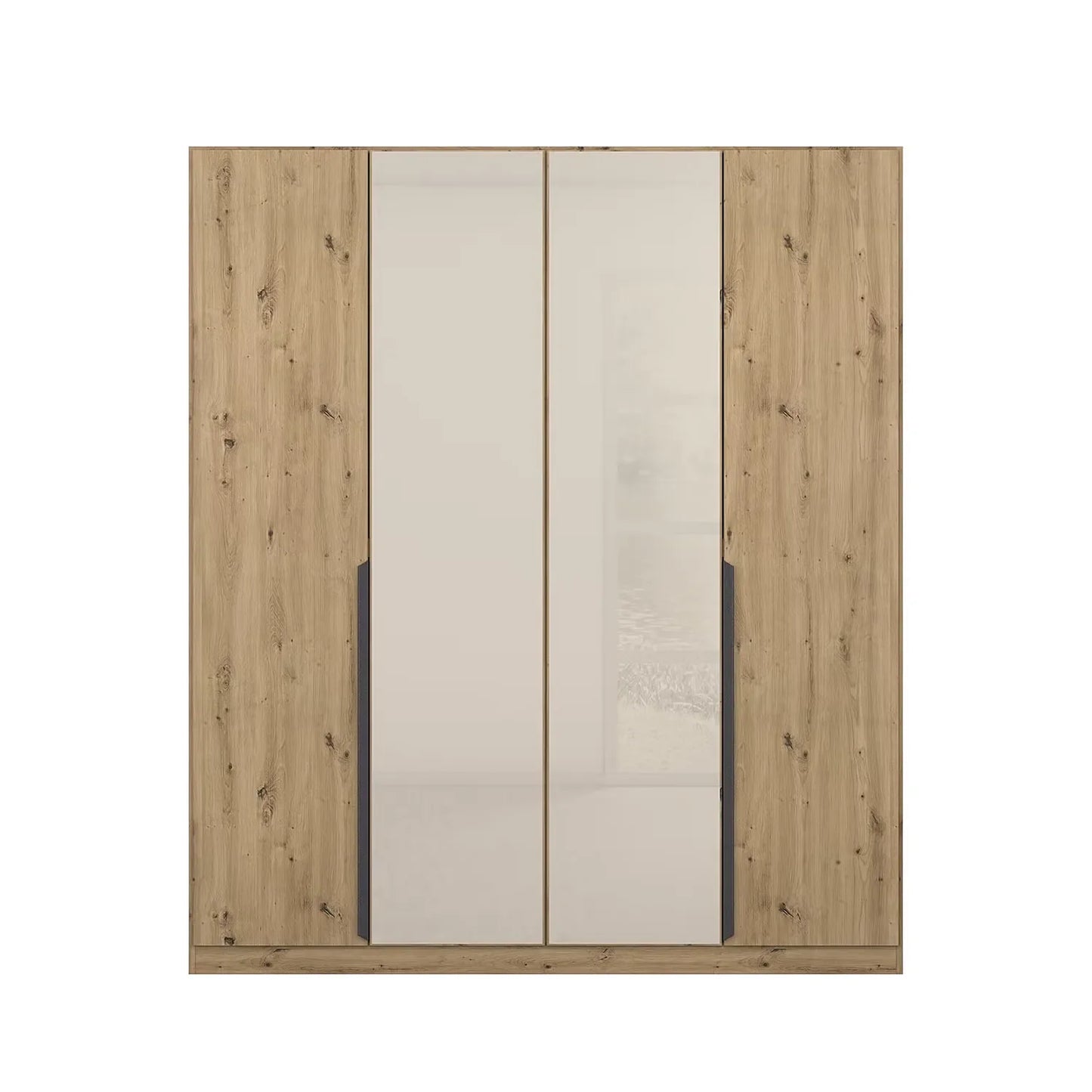 Artemis Oak & Champagne Glass 4 Door Hinged Wardrobe - Front View
