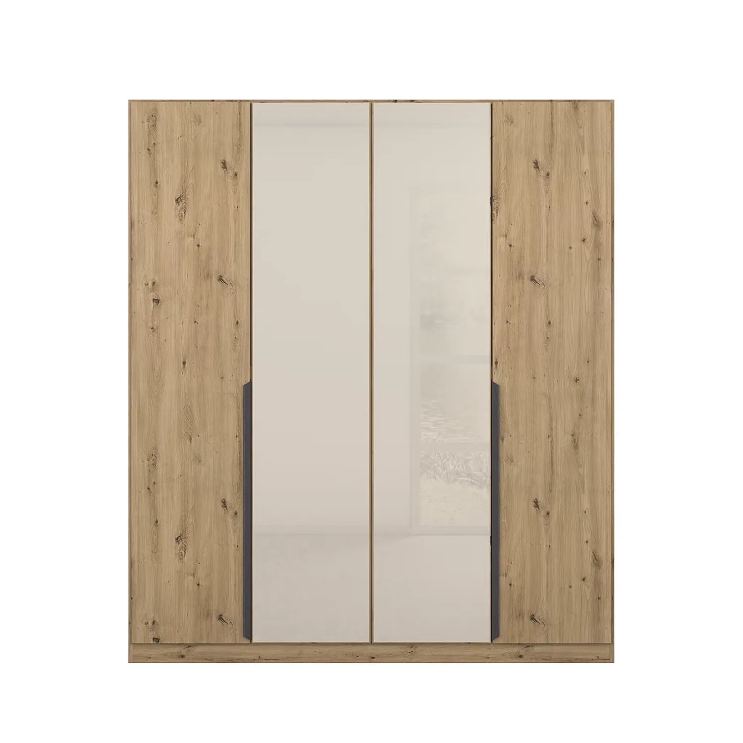 Artemis Oak & Champagne Glass 4 Door Hinged Wardrobe - Front View