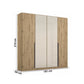 Wooden wardrobe with glass doors and dimensions on a white background