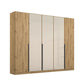 Artemis Oak & Champagne Glass 5 Door Hinged Wardrobe Width 226cm 