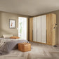 Artemis Oak & Champagne Glass 5 Door Hinged Wardrobe styled in a room