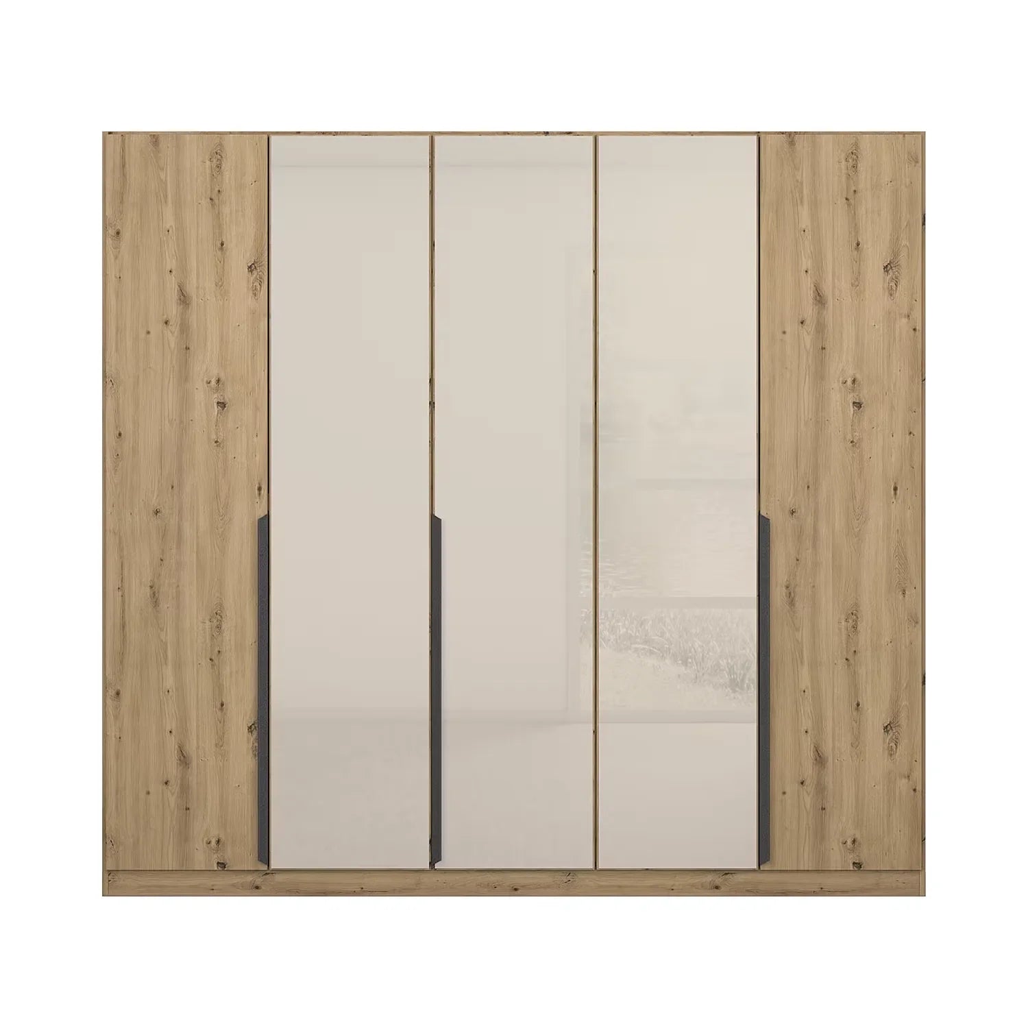 Rauch Artemis Oak & Champagne Glass 5 Door Hinged Wardrobe Width 226cm 