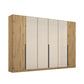 Artemis Oak & Champagne Glass 6 Door Hinged Wardrobe - 271cm - Pendle Village Furniture