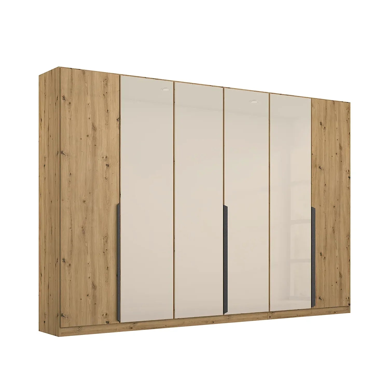 Artemis Oak & Champagne Glass 6 Door Hinged Wardrobe - 271cm - Pendle Village Furniture