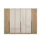 Artemis Oak & Champagne Glass 6 Door Hinged Wardrobe - 271cm - Pendle Village Furniture