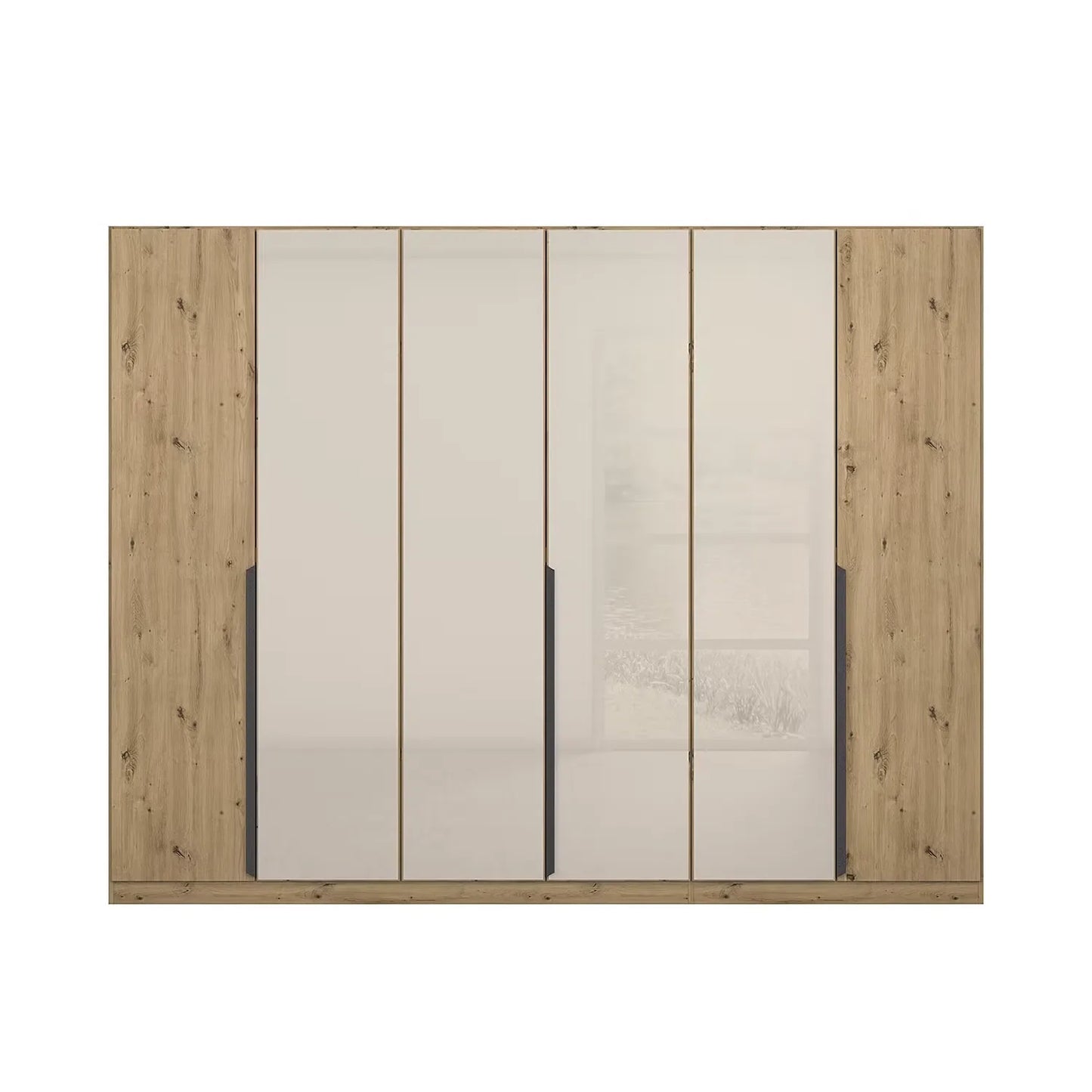 Artemis Oak & Champagne Glass 6 Door Hinged Wardrobe - 271cm - Pendle Village Furniture