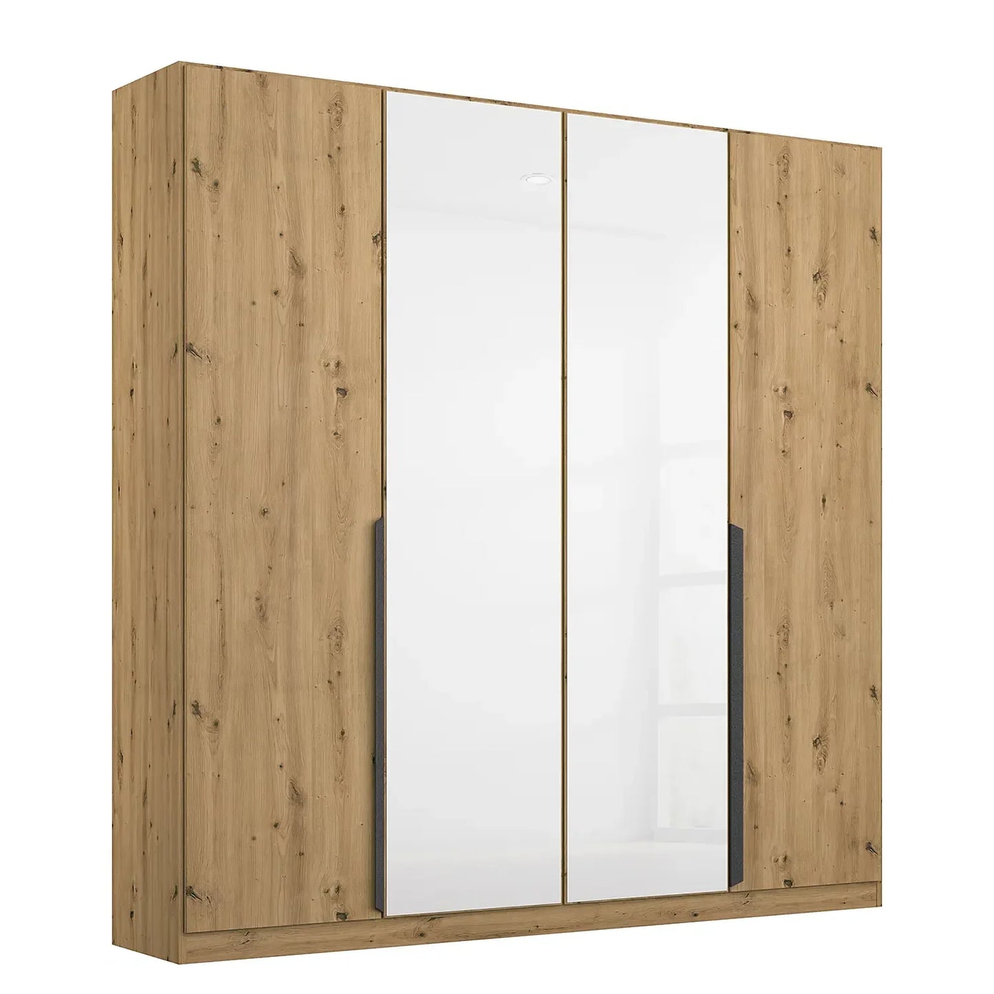 Rauch Artemis Oak & White Glass 4 Door Hinged Wardrobe