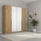 Artemis Oak & Champagne Glass 4 Door Hinged Wardrobe