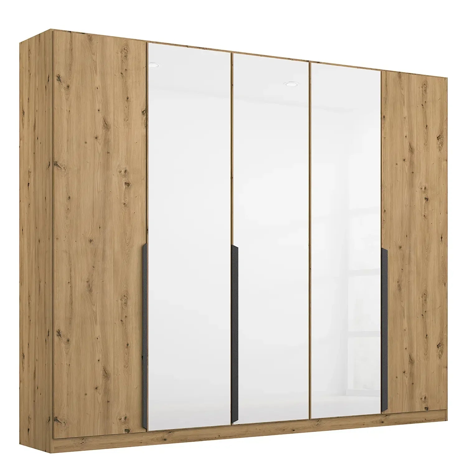 Artemis Oak & White Glass 5 Door Hinged Wardrobe Width 226cm 