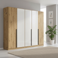 Artemis Oak & Champagne Glass 5 Door Hinged Wardrobe- 226cm