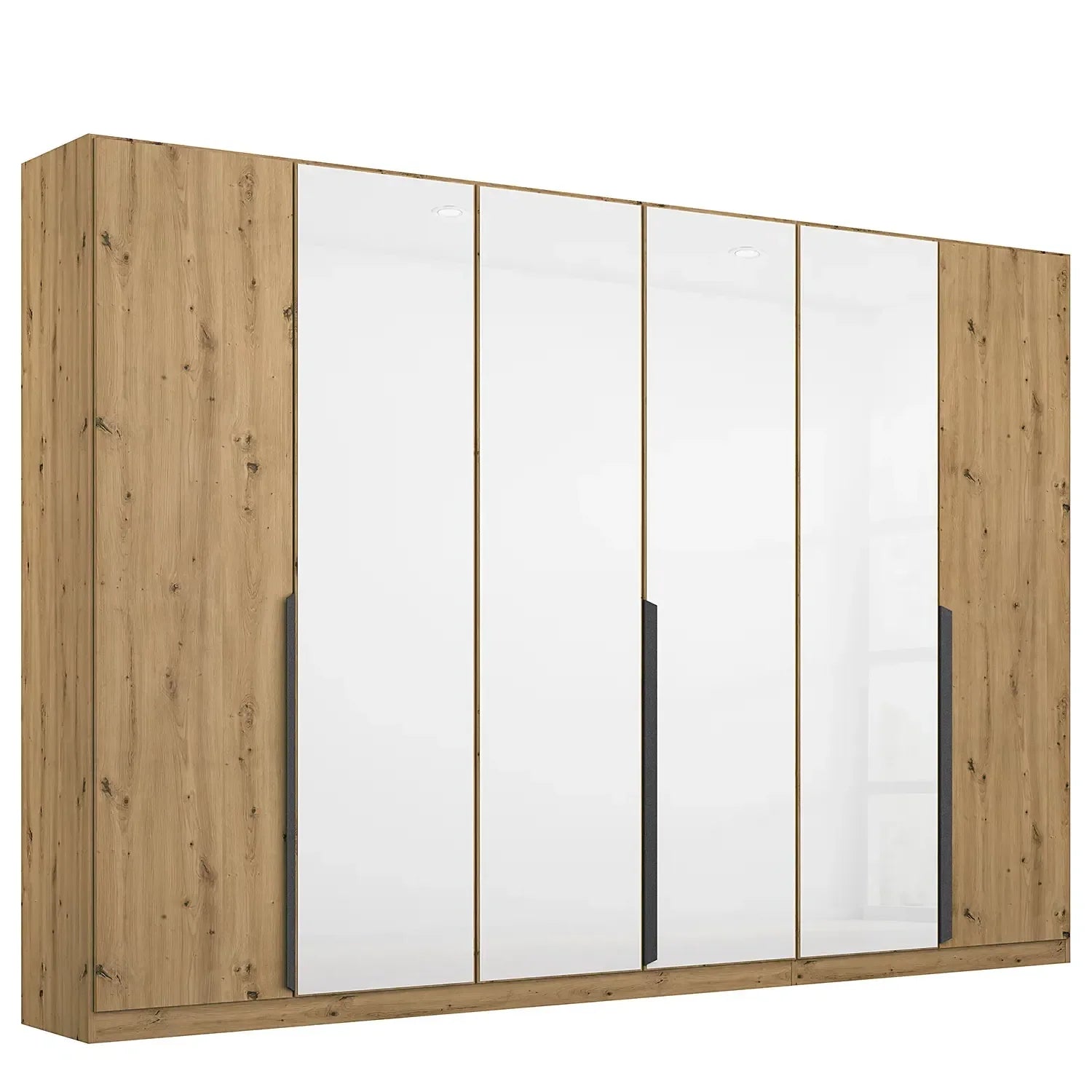 Artemis Oak & Champagne Glass 6 Door Hinged Wardrobe - 271cm - Pendle Village Furniture