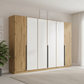 Artemis Oak & Champagne Glass 6 Door Hinged Wardrobe - 271cm