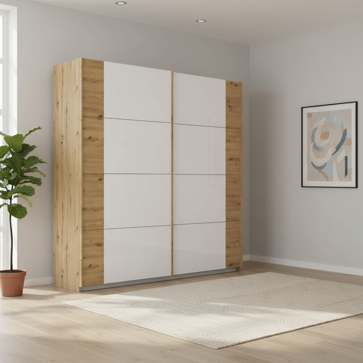Artemis Oak & Champagne Glass 2 Door Sliding Wardrobe