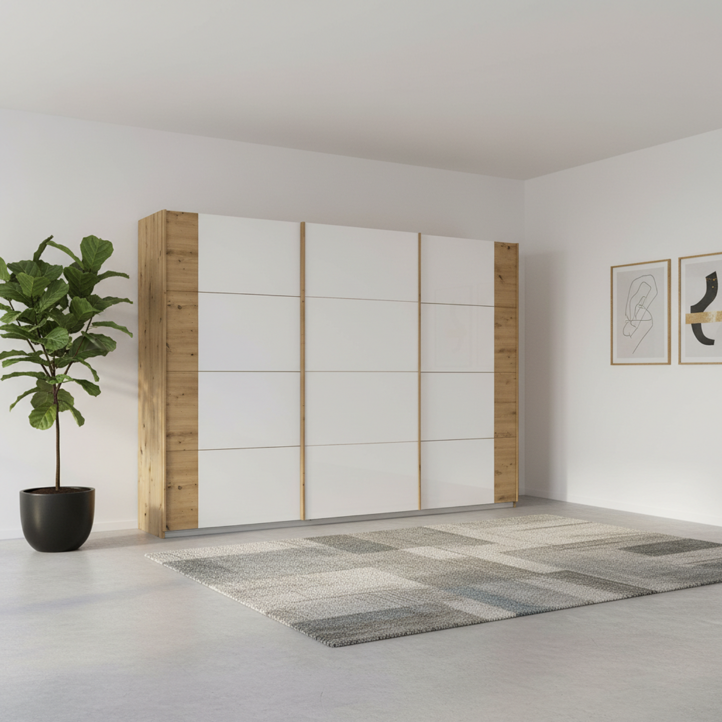 Artemis Oak & Champagne Glass 3 Door Sliding Wardrobe - W271cm