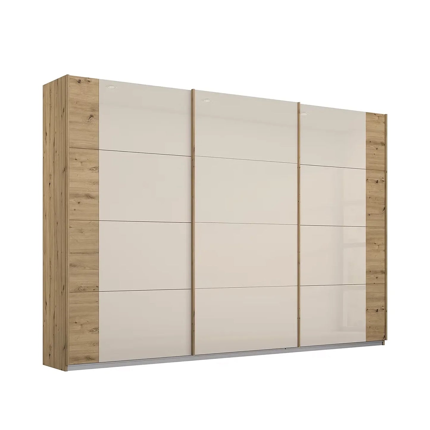 Artemis Oak & Champagne Glass 3 Door Sliding Wardrobe - W271cm - Pendle Village Furniture