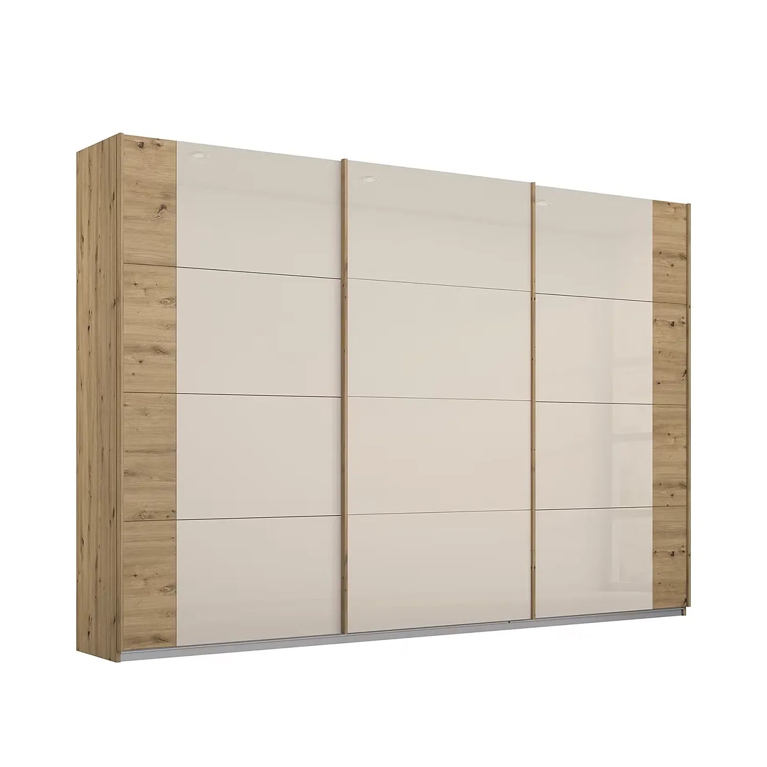 Artemis Oak & Champagne Glass 3 Door Sliding Wardrobe - W271cm - Pendle Village Furniture