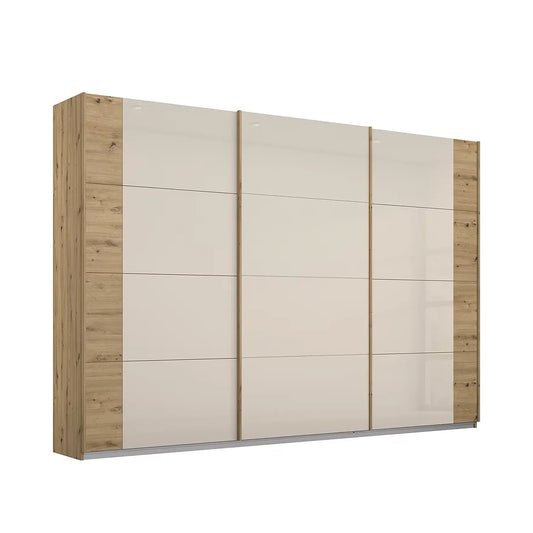 Artemis Oak & Champagne Glass 3 Door Sliding Wardrobe - W271cm - Pendle Village Furniture